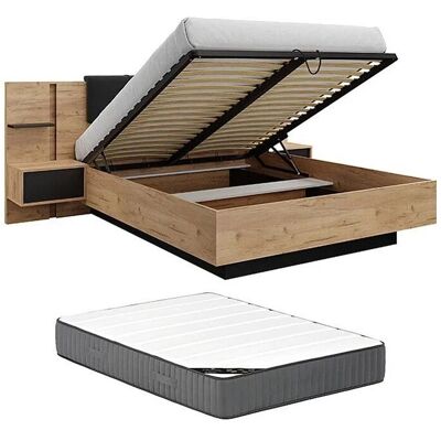 Vente-unique Bett Mit Bettkasten Elynia Anthrazitgrau Naturfarben Hell 256.4 cm Vente-unique Bett Mit Bettkasten Elynia Anthrazitgrau Naturfarben Hell 256.4 cm