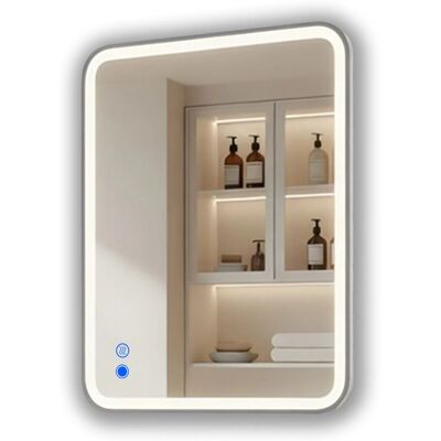 ARTFORMA LED Badspiegel Rechteckig mit Abgerundeten Ecken 80x60 cm mit Beleuchtung Rahmen Gebürstetes Silber Antibeschlag Touch IP44 ARTFORMA LED Badspiegel Rechteckig mit Abgerundeten Ecken 80x60 cm mit Beleuchtung Rahmen Gebürstetes Silber Antibeschlag Touch IP44