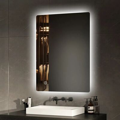 Emke Badspiegel LED mit Antibeschlag 80 x 60 cm Spiegel mit Touchschalter Dimmbare Kaltweiß/Warmweiß/Neutralweiß Emke Badspiegel LED mit Antibeschlag 80 x 60 cm Spiegel mit Touchschalter Dimmbare Kaltweiß/Warmweiß/Neutralweiß