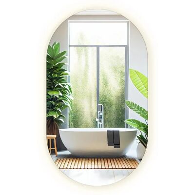 Tulup LED Spiegel Spiegel Oval Beleuchtet 40 cm x 70 cm Industrieller LED Ovaler Spiegel LED Ovaler Wandspiegel Warmweiß 3000K Tulup LED Spiegel Spiegel Oval Beleuchtet 40 cm x 70 cm Industrieller LED Ovaler Spiegel LED Ovaler Wandspiegel Warmweiß 3000K