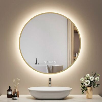 Emke Rund LED Badspiegel 70 cm Spiegel mit Beleuchtung Gebürstetem Goldrahmen Antibeschlage Uhr Temperatur Dimmbar Neutrales Licht Emke Rund LED Badspiegel 70 cm Spiegel mit Beleuchtung Gebürstetem Goldrahmen Antibeschlage Uhr Temperatur Dimmbar Neutrales Licht