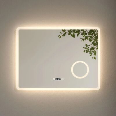 Emke Badspiegel mit 3-fache Vergrößerung 80 x 60 cm LED Spiegel mit Beschlagfrei Uhr Kaltweißes Licht Emke Badspiegel mit 3-fache Vergrößerung 80 x 60 cm LED Spiegel mit Beschlagfrei Uhr Kaltweißes Licht