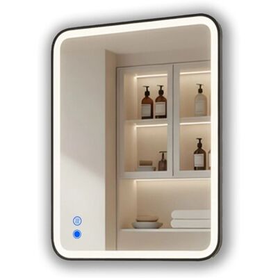 ARTFORMA LED Badspiegel Rechteckig mit Abgerundeten Ecken 80x60 cm mit Beleuchtung Rahmen Schwarz Matt Antibeschlag Touch IP44 ARTFORMA LED Badspiegel Rechteckig mit Abgerundeten Ecken 80x60 cm mit Beleuchtung Rahmen Schwarz Matt Antibeschlag Touch IP44