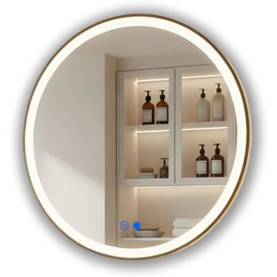ARTFORMA LED Badspiegel Rund 60 cm mit Beleuchtung Rahmen Gebürstetes Gold Antibeschlag Touch IP44 ARTFORMA LED Badspiegel Rund 60 cm mit Beleuchtung Rahmen Gebürstetes Gold Antibeschlag Touch IP44