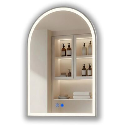 ARTFORMA LED Badspiegel in Bogenform 60x90 cm mit Beleuchtung Rahmen Gebürstetes Silber Antibeschlag Touch IP44 ARTFORMA LED Badspiegel in Bogenform 60x90 cm mit Beleuchtung Rahmen Gebürstetes Silber Antibeschlag Touch IP44