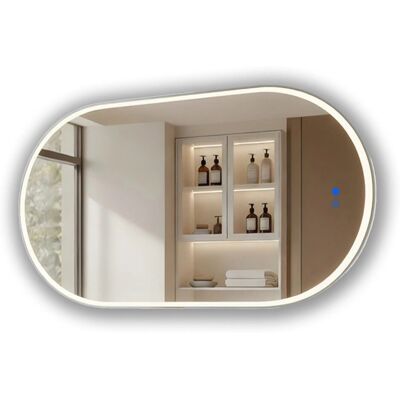 ARTFORMA LED Badspiegel Oval 50x100 cm mit Beleuchtung Rahmen Gebürstetes Silber Antibeschlag Touch IP44 ARTFORMA LED Badspiegel Oval 50x100 cm mit Beleuchtung Rahmen Gebürstetes Silber Antibeschlag Touch IP44