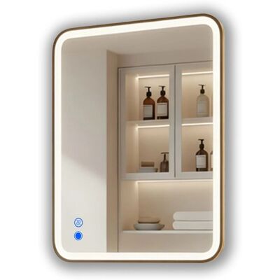 ARTFORMA LED Badspiegel Rechteckig mit Abgerundeten Ecken 80x60 cm mit Beleuchtung Rahmen Gebürstetes Gold Antibeschlag Touch IP44 ARTFORMA LED Badspiegel Rechteckig mit Abgerundeten Ecken 80x60 cm mit Beleuchtung Rahmen Gebürstetes Gold Antibeschlag Touch IP44