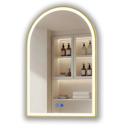 ARTFORMA LED Badspiegel in Bogenform 60x90 cm mit Beleuchtung Rahmen Gebürstetes Gold Antibeschlag Touch IP44 ARTFORMA LED Badspiegel in Bogenform 60x90 cm mit Beleuchtung Rahmen Gebürstetes Gold Antibeschlag Touch IP44