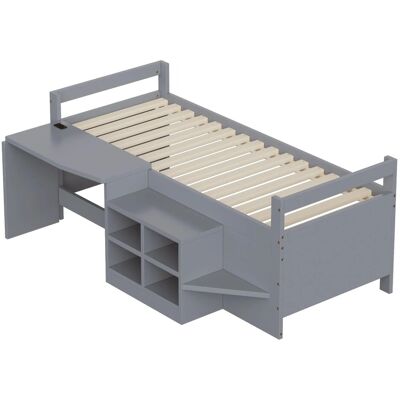 Merax Kinderbett 90x200cm Holz Schreibtisch Steckdose Grau Merax Kinderbett 90x200cm Holz Schreibtisch Steckdose Grau