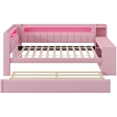 Merax Tagesbett 90x200 cm mit USB LED Ausziehbett Schreibtisch Rosa Merax Tagesbett 90x200 cm mit USB LED Ausziehbett Schreibtisch Rosa