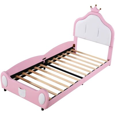 Merax Kinderbett 90x200cm Kunstleder Patchwork Rosa Merax Kinderbett 90x200cm Kunstleder Patchwork Rosa