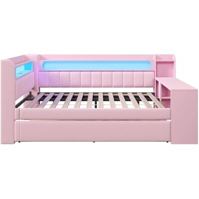 Merax Tagesbett 140x200 cm mit USB LED Ausziehbett Schreibtisch Rosa Merax Tagesbett 140x200 cm mit USB LED Ausziehbett Schreibtisch Rosa