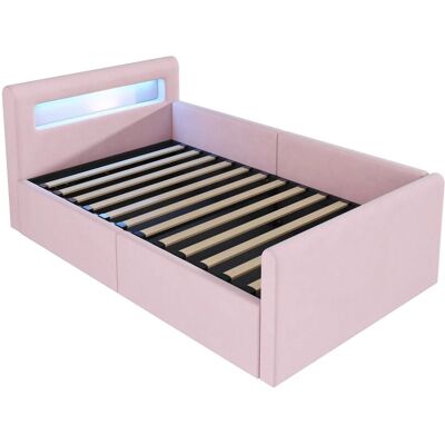 Merax Kinderbett 90x200cm Hydraulik LED USB Samt Rosa Merax Kinderbett 90x200cm Hydraulik LED USB Samt Rosa