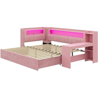 Merax Polster Tagesbett 90x200 Bis 180x200 cm Mit USB LED Ausziehbett Schreibtisch Rosa Merax Polster Tagesbett 90x200 Bis 180x200 cm Mit USB LED Ausziehbett Schreibtisch Rosa