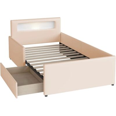 Merax Kinderbett 90x200cm Nachtlicht USB Kunstleder Beige Merax Kinderbett 90x200cm Nachtlicht USB Kunstleder Beige