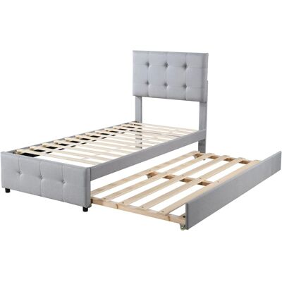 Merax Kinderbett 90x200cm Leinen Ausziehbar Grau Merax Kinderbett 90x200cm Leinen Ausziehbar Grau