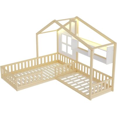 Merax Kinderbett 90x200cm Massivholz LED Gitter Holzfarbe Merax Kinderbett 90x200cm Massivholz LED Gitter Holzfarbe