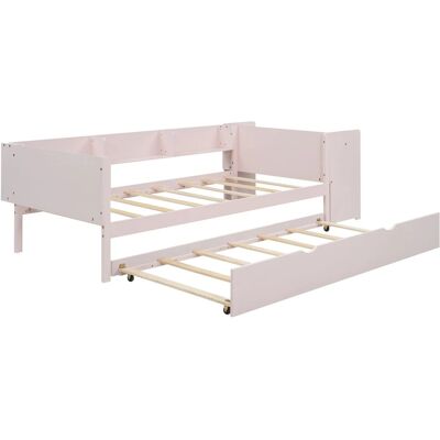Merax Flachbett 90x200 cm Mit Ausziehbett Schreibtisch 3 Regalen Rosa Merax Flachbett 90x200 cm Mit Ausziehbett Schreibtisch 3 Regalen Rosa
