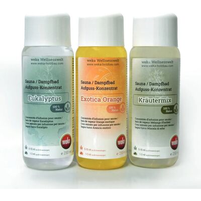 WEKA Sauna- und Dampfinfusionskonzentrate - Eukalyptus, Orange, Kräuter - 3x250ml WEKA Sauna- und Dampfinfusionskonzentrate - Eukalyptus, Orange, Kräuter - 3x250ml