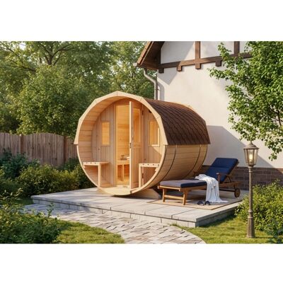 FinnTherm Fass-Sauna Sam - Natur, 210cm Durchmesser, Bausatz - Sauna FinnTherm Fass-Sauna Sam - Natur, 210cm Durchmesser, Bausatz - Sauna