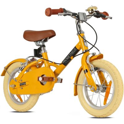 PROMETHEUS BIKES Kinderfahrrad 12 Zoll ab 3 Jahre Retro Look mit Felgenbremse & Ständer Gelb PROMETHEUS BIKES Kinderfahrrad 12 Zoll ab 3 Jahre Retro Look mit Felgenbremse & Ständer Gelb