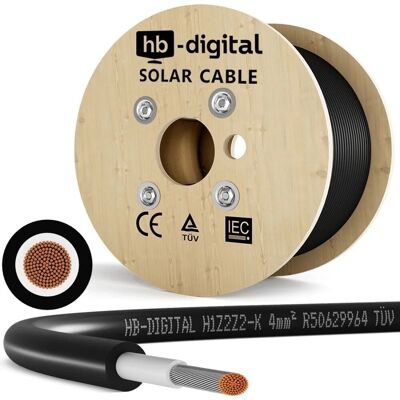 hb-digital Solarkabel 4 mm² H1Z2Z2-K TÜV Zertifiziertes PV Kabel für Solar Anlagen 300m Schwarz hb-digital Solarkabel 4 mm² H1Z2Z2-K TÜV Zertifiziertes PV Kabel für Solar Anlagen 300m Schwarz