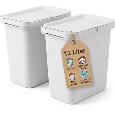 BigDean 2x 12L Mülleimer mit Deckel & Henkel & Mülltütenbefestigung BigDean 2x 12L Mülleimer mit Deckel & Henkel & Mülltütenbefestigung