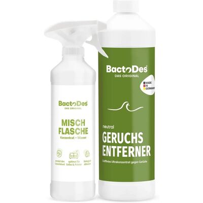 BactoDes Neutral Geruchsentferner Ohne Parfümierung Konzentrat in 1L Flasche mit Misch- und Sprühflasche BactoDes Neutral Geruchsentferner Ohne Parfümierung Konzentrat in 1L Flasche mit Misch- und Sprühflasche