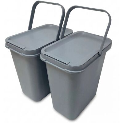 BigDean 2 Stück 12 Liter Mülleimer Grau Mit Deckel Henkel Und Mülltütenbefestigung BigDean 2 Stück 12 Liter Mülleimer Grau Mit Deckel Henkel Und Mülltütenbefestigung