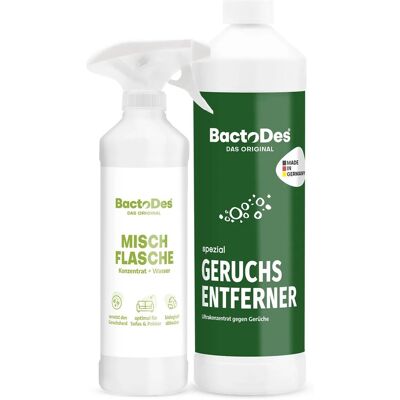 BactoDes Spezial Geruchsentferner Gegen Schwer Zugänglichen Verschmutzungen Konzentrat in 1L Flasche mit Misch- und Sprühflasche BactoDes Spezial Geruchsentferner Gegen Schwer Zugänglichen Verschmutzungen Konzentrat in 1L Flasche mit Misch- und Sprühflasche
