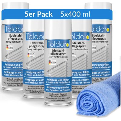 Toldoro Set 5x Edelstahl Pflegespray 400ml Edelstahlreiniger für Küche oder Grill Edelstahlpflege Spray als Reinigungsmittel oder Metallreiniger Toldoro Set 5x Edelstahl Pflegespray 400ml Edelstahlreiniger für Küche oder Grill Edelstahlpflege Spray als Reinigungsmittel oder Metallreiniger