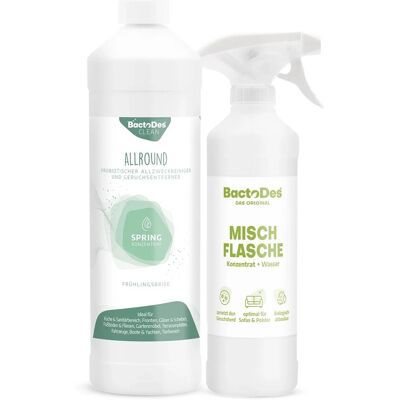 BactoDes Clean Allround Spring Probiotischer Allzweckreiniger und Geruchsentferner mit Frühlingsduft in 1L Flasche mit Misch- und Sprühflasche BactoDes Clean Allround Spring Probiotischer Allzweckreiniger und Geruchsentferner mit Frühlingsduft in 1L Flasche mit Misch- und Sprühflasche