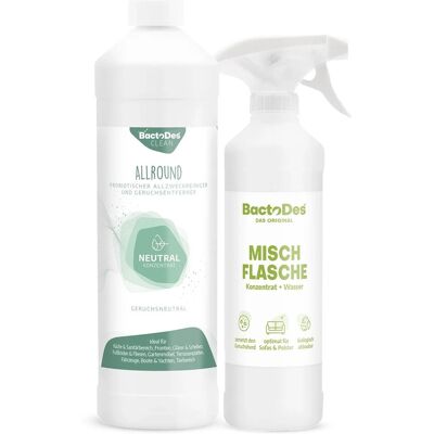 BactoDes Clean Allround Neutral Probiotischer Allzweckreiniger und Geruchsentferner Ohne Parfüm in 1L Flasche mit Misch- und Sprühflasche BactoDes Clean Allround Neutral Probiotischer Allzweckreiniger und Geruchsentferner Ohne Parfüm in 1L Flasche mit Misch- und Sprühflasche