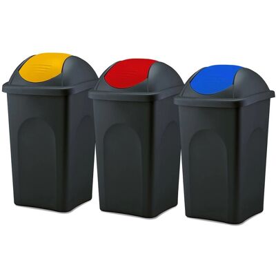 BigDean 3x Mülleimer Groß 60L Schwarz mit Schwingdeckel Gelb Rot & Blau aus Kunststoff Müllsammler Abfalleimer Mülltonne Abfallbehälter Made in Italy BigDean 3x Mülleimer Groß 60L Schwarz mit Schwingdeckel Gelb Rot & Blau aus Kunststoff Müllsammler Abfalleimer Mülltonne Abfallbehälter Made in Italy