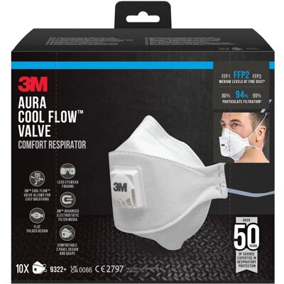3M Komfort-Atemschutzmaske Aura Comfort mit Cool Flow-Ventil FFP2 Weiß 10er-Pack 3M Komfort-Atemschutzmaske Aura Comfort mit Cool Flow-Ventil FFP2 Weiß 10er-Pack