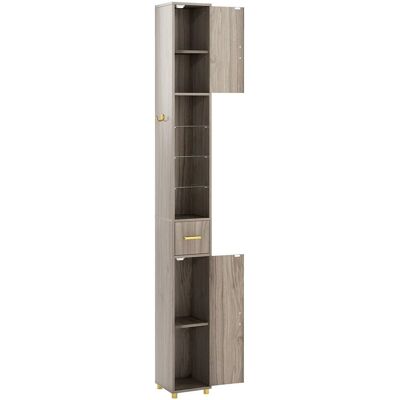 Costway Badschrank Hochschrank mit Beleuchtung & 3 Glasablagen Braungrau Costway Badschrank Hochschrank mit Beleuchtung & 3 Glasablagen Braungrau