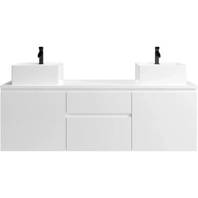 Vente-unique Badezimmermöbel - Doppelwaschbecken - 150 cm - Weiß Vente-unique Badezimmermöbel - Doppelwaschbecken - 150 cm - Weiß