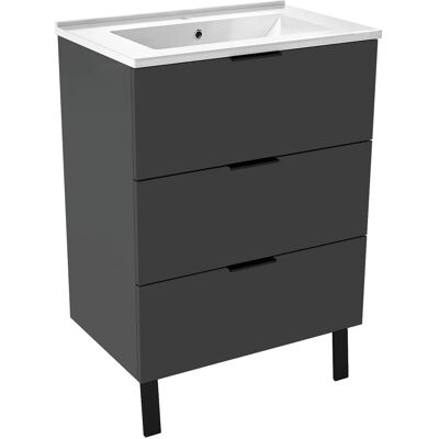 AICA Waschbecken mit Unterschrank 60 cm Kantin Badmöbel Set Waschtisch mit Standschrank Hochglanz Anthrazit Griffen & Füße Softclose 2 tlg. AICA Waschbecken mit Unterschrank 60 cm Kantin Badmöbel Set Waschtisch mit Standschrank Hochglanz Anthrazit Griffen & Füße Softclose 2 tlg.