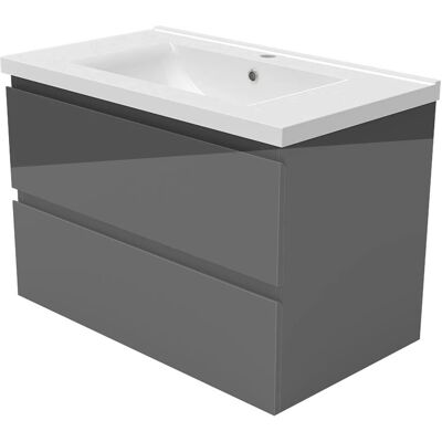 AICA Badmöbel Aalst 80 cm Keramik Waschtisch mit Unterschrank Hochglänzend Anthrazit Grifflos Softclose Schubladen 2 tlg. AICA Badmöbel Aalst 80 cm Keramik Waschtisch mit Unterschrank Hochglänzend Anthrazit Grifflos Softclose Schubladen 2 tlg.