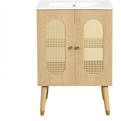 Merax Badezimmerschrank 61 cm Natur Rattan Türen Ablagen Stauraum Merax Badezimmerschrank 61 cm Natur Rattan Türen Ablagen Stauraum