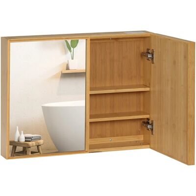 Kleankin Spiegelschrank mit 3 Innenböden Doppeltür Bambus Natur 65,2 x 14 x 50cm Kleankin Spiegelschrank mit 3 Innenböden Doppeltür Bambus Natur 65,2 x 14 x 50cm