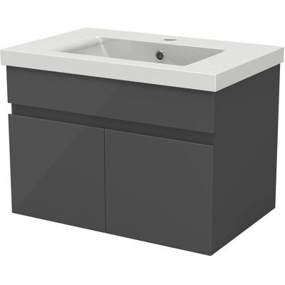 AICA Badmöbel BERGEN 60 cm Keramik Waschtisch mit Unterschrank Hochglanz Anthrazit Grifflos Softclose Türen 2 tlg. AICA Badmöbel BERGEN 60 cm Keramik Waschtisch mit Unterschrank Hochglanz Anthrazit Grifflos Softclose Türen 2 tlg.