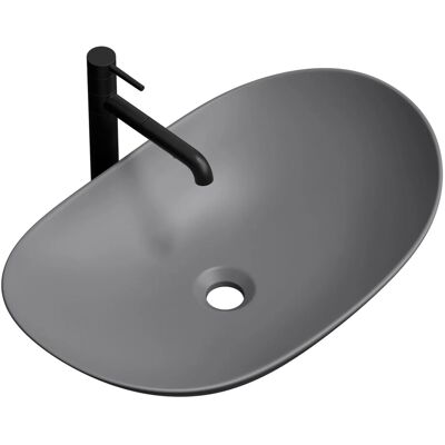 Emke Aufsatzwaschbecken 61,5 x 36 x 15,5 cm Badezimmer Ovales Keramikwaschbecken Mattgrau Emke Aufsatzwaschbecken 61,5 x 36 x 15,5 cm Badezimmer Ovales Keramikwaschbecken Mattgrau