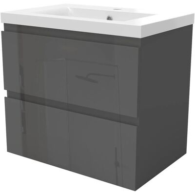 AICA Badmöbel Aalst 60 cm Keramik Waschtisch mit Unterschrank Hochglänzend Anthrazit Grifflos Softclose Schubladen 2 tlg. AICA Badmöbel Aalst 60 cm Keramik Waschtisch mit Unterschrank Hochglänzend Anthrazit Grifflos Softclose Schubladen 2 tlg.