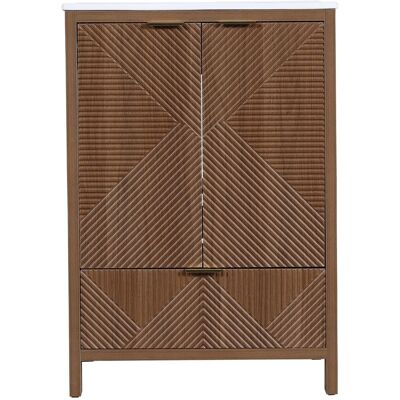 Merax Badezimmerschrank 61 cm Walnuss Keramikbecken Wellenmuster Schubladen Merax Badezimmerschrank 61 cm Walnuss Keramikbecken Wellenmuster Schubladen
