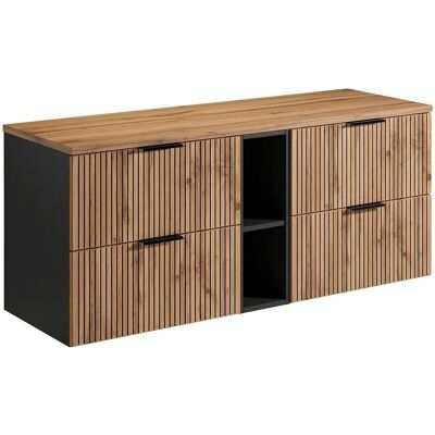 Vente-unique Waschbeckenunterschrank Madela Schwarz Naturfarben Hell 140 cm Vente-unique Waschbeckenunterschrank Madela Schwarz Naturfarben Hell 140 cm