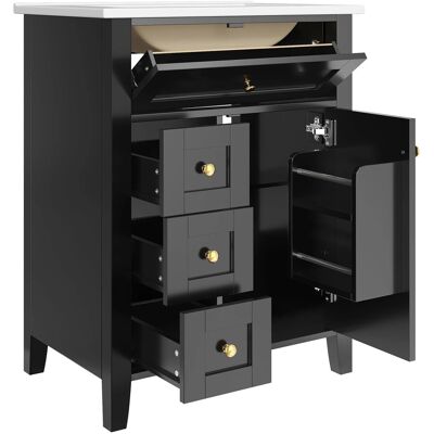 Merax Badezimmerschrank 61cm Schwarz Schubladen Türen Merax Badezimmerschrank 61cm Schwarz Schubladen Türen