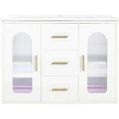 Merax Badschrank 76cm LED Waschbecken Unterschrank Weiß Holzoptik Merax Badschrank 76cm LED Waschbecken Unterschrank Weiß Holzoptik