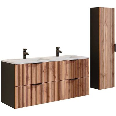 Vente-unique Badmöbel-Set Madela Schwarz Naturfarben Hell 120 cm Vente-unique Badmöbel-Set Madela Schwarz Naturfarben Hell 120 cm