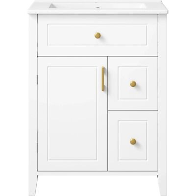 Merax Waschtischunterschrank 61cm Keramik Waschbecken Weiß Merax Waschtischunterschrank 61cm Keramik Waschbecken Weiß